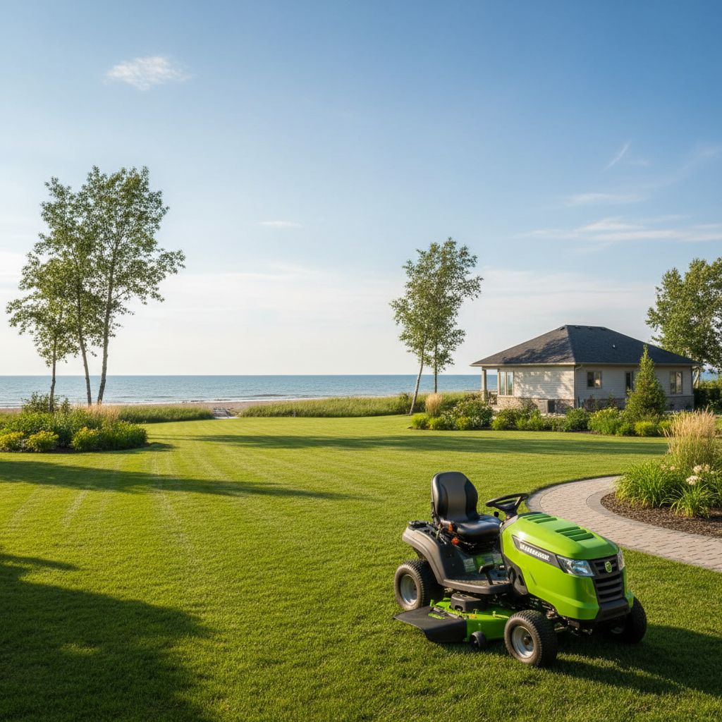 Freshly mowed lawn with clean edges and vibrant green grass